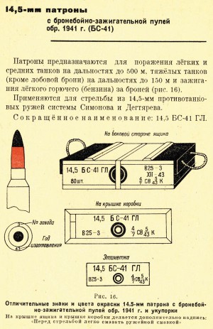 Отличительная маркировка патронов БС-41 и их тары из «краткого справочника по патронам стрелкового оружия», 1946 г.