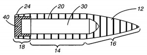  Схема пули с карбид-вольфрамовым сердечником, разработанной компанией CheyTac (US Patent 7 520 224 от 21.04.2009 г.)