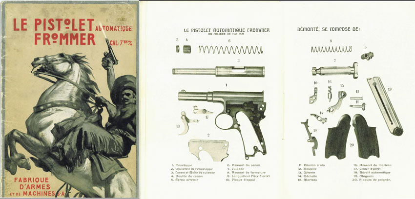  Рисунок из инструкции к пистолету Frommer M1910 с деталировкой. Хорошо виден магазин пистолета «борхардтовского» типа