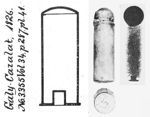  Чертеж патрона Гали-Газала из французского патента № 3355 от 1826 г., фото и рентгеновский снимок его патрона