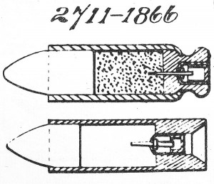  Рисунок из английского патента № 2711 (1866 г.) с гильзой центрального воспламенения, имеющей уменьшенный диаметр донной части