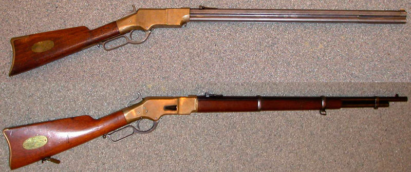  Винтовка Генри (вверху) и Winchester Model 1866